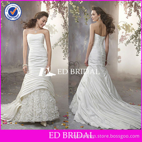 prsw003 2013 new style sheath strapless ruffled taffeta floral wedding dresses